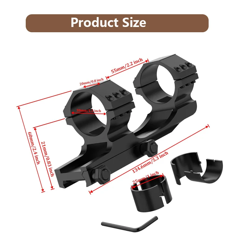 スコープマウント 1インチ/30mm リングマウント、20mmレールウィーバーピカティニーベースに適合、カンチレバーフォワードデュアルリング、狩猟、おもちゃの銃アクセサリー