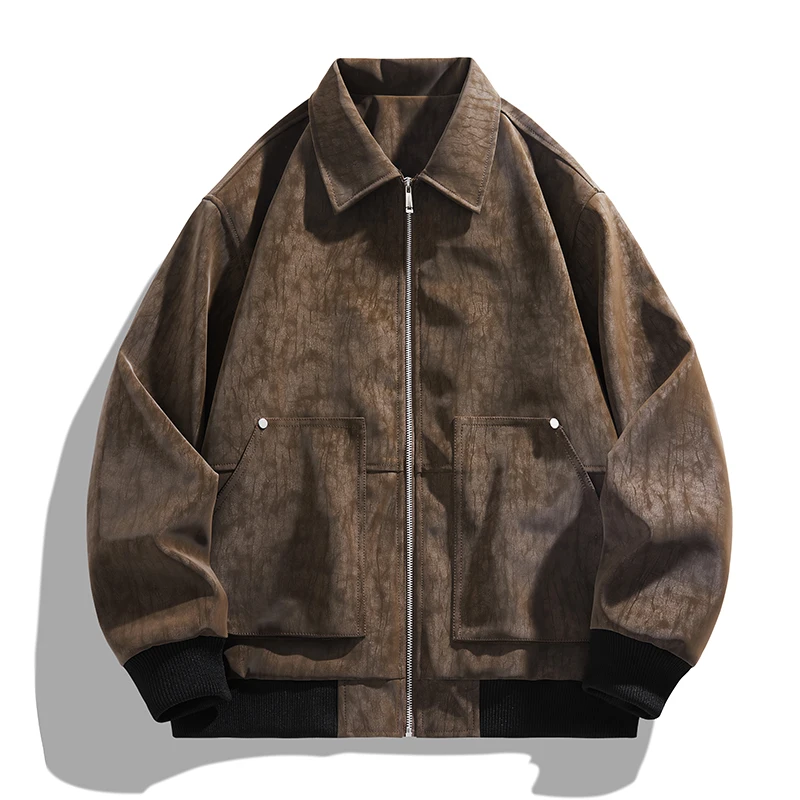 

Fashion Casual Style Leather Jacket Comfortable Wind-Resistant Men Clothing Lapel High Quality Roupas Masculinas Zipper Parkas