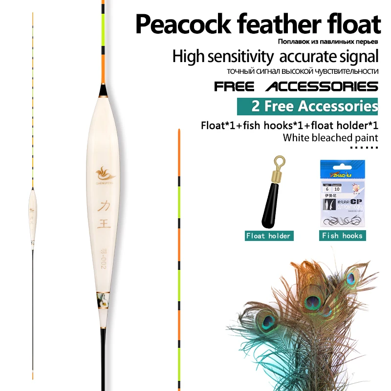 

1PC Fishing Float+1 Bag Hooks+1 Float Holder Hard Peacock Feather Buoy Sensitive Bobber Stable Vertical Float River Bobber Tools