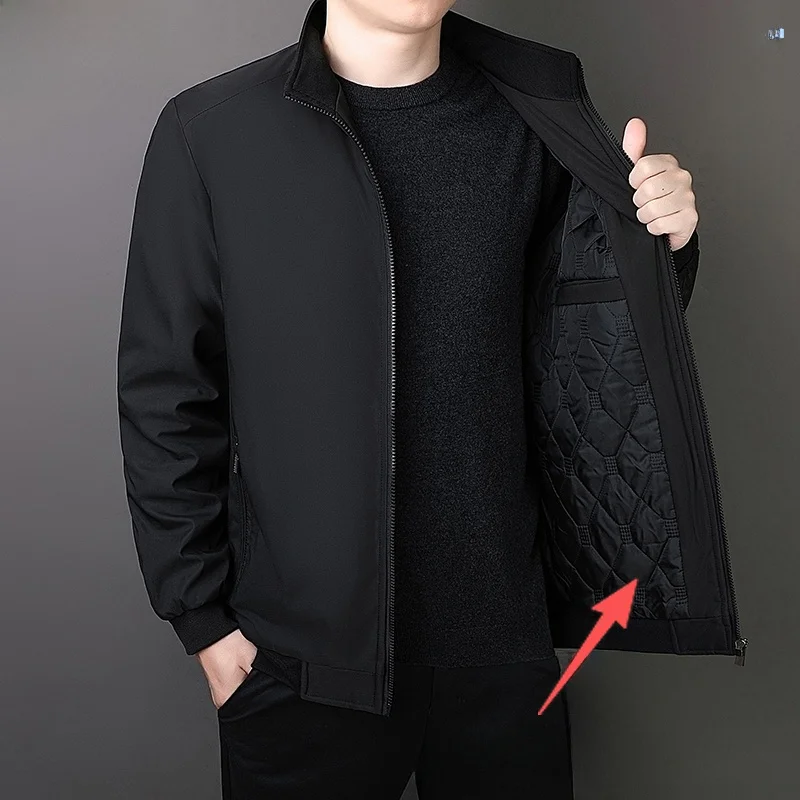 

Warm Fce Lined Cotton Jaet Dad Sle Outerwear Men's Loose Fit Winter Coat Busin Casual Polyester Fabric Long Sve