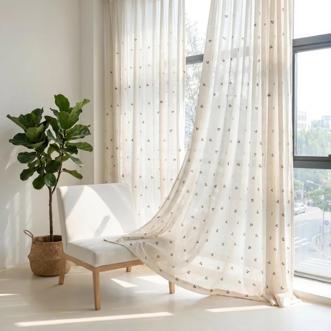 Japanese small fresh pastoral wind small cherry floral window screen living room bedroom warm floor-to-ceiling curtains
