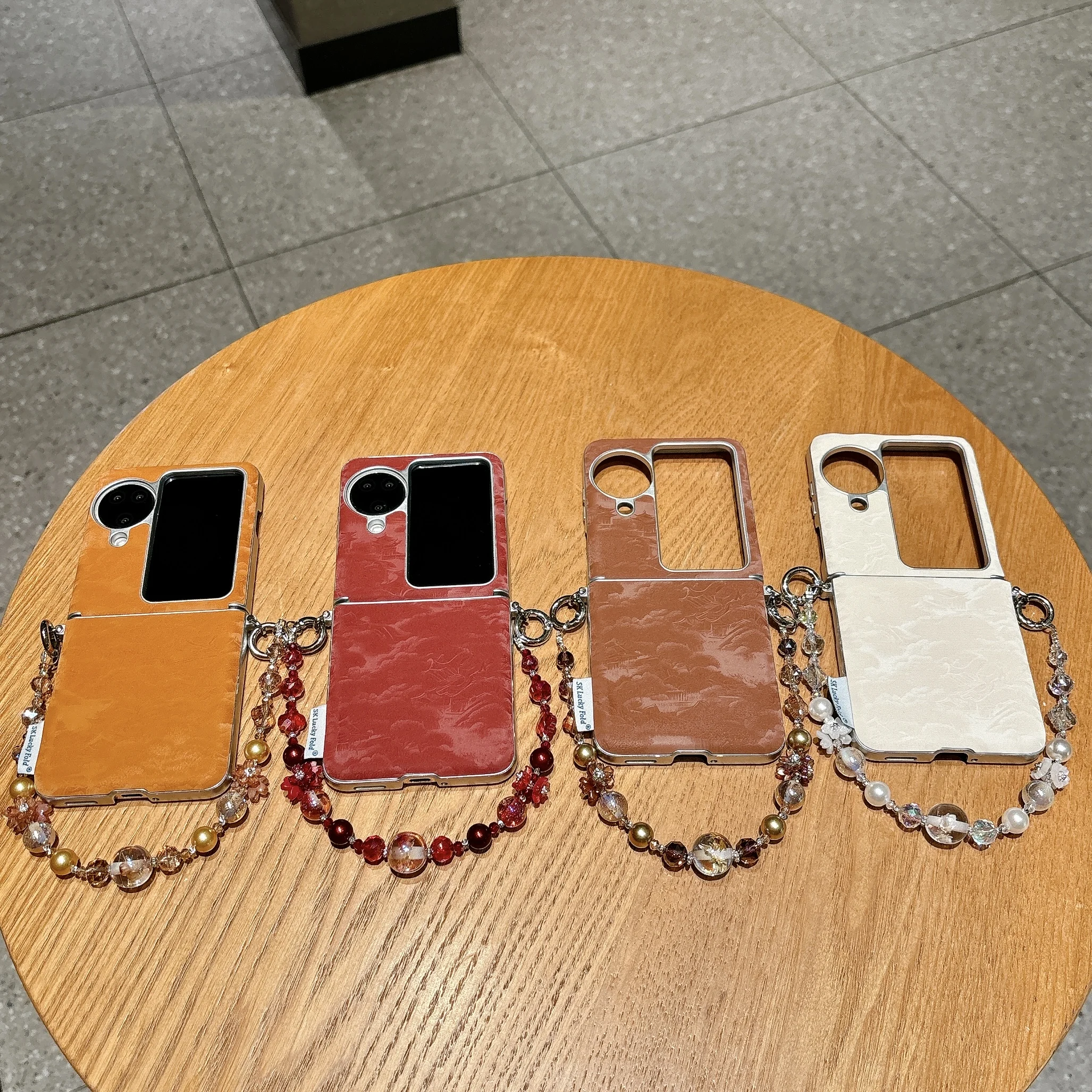 

Back Cover For OPPO Find N3 Flip Case Landscape Painting Pattern Pu Leather Bracelet Wristband Chain Hard PC Shockproof Case