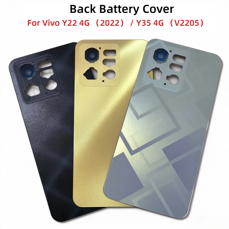 Back Battery Cover With Camera Lens Frame For Vivo Y22 4G 2022 / Y35 4G V2205 Rear Door Housing