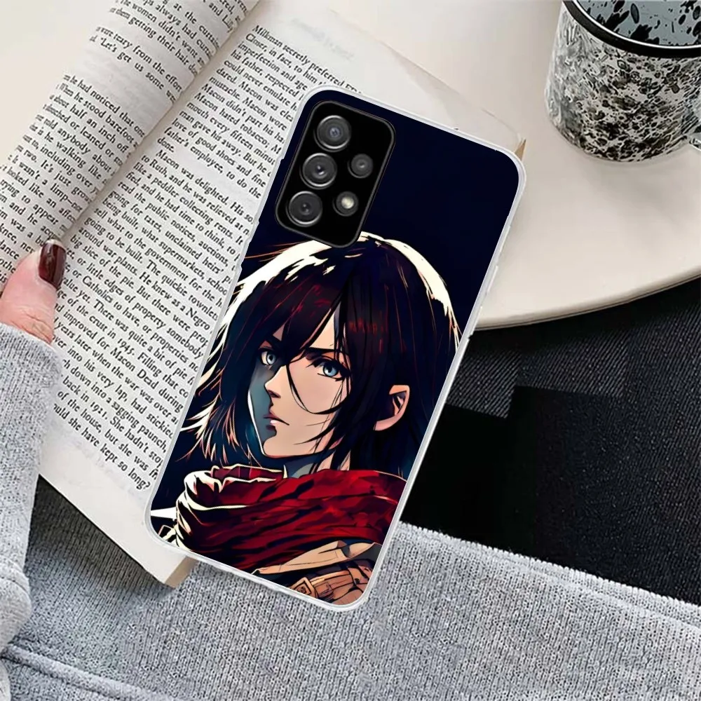 AOT Mikasa Ackerman Cell Phone Case for Samsung Galaxy S23 S22 S21 Plus Ultra A12 A32 A53 Clear Phone Cover Funda