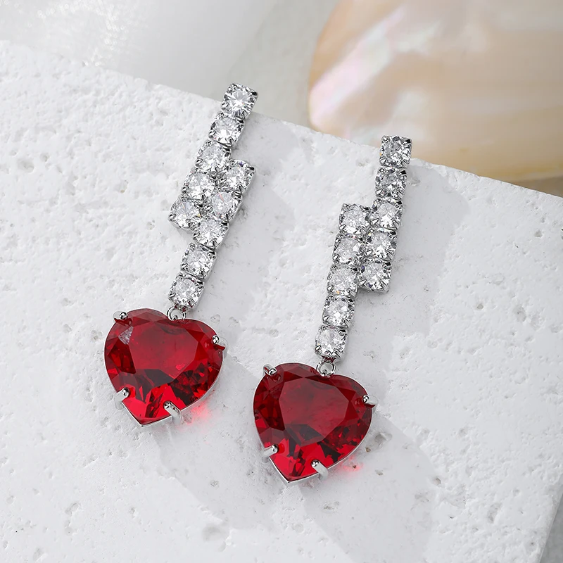 SENYU New Design Heart Stone Drop Earring Handpaved Big Cubic Zirconia High Quality Luxury Women Jewelry