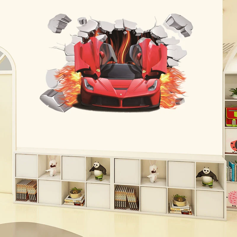 3D body through wall car self-adhesive wall sticker creative high-end