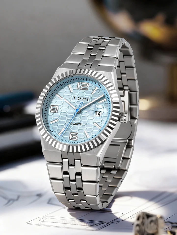 TOMI Luxury Men's Watch Steel Band Calendar Multi-function Quartz