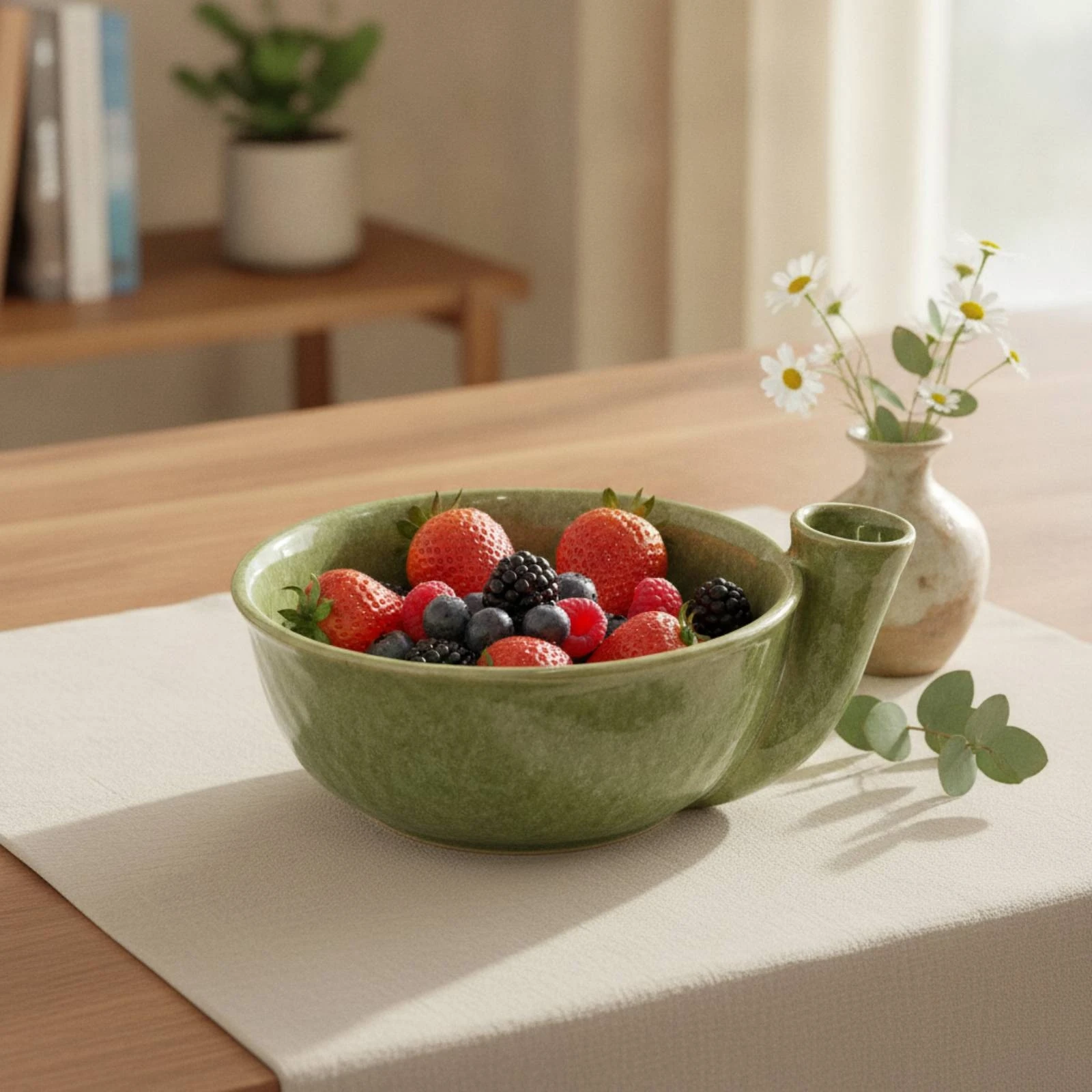 Bowl with Drain Outlet Handmade Fruit Bowl Ceramic Colander Safe for Food Fruit Washer Everyday for Kitchen, Dining Room