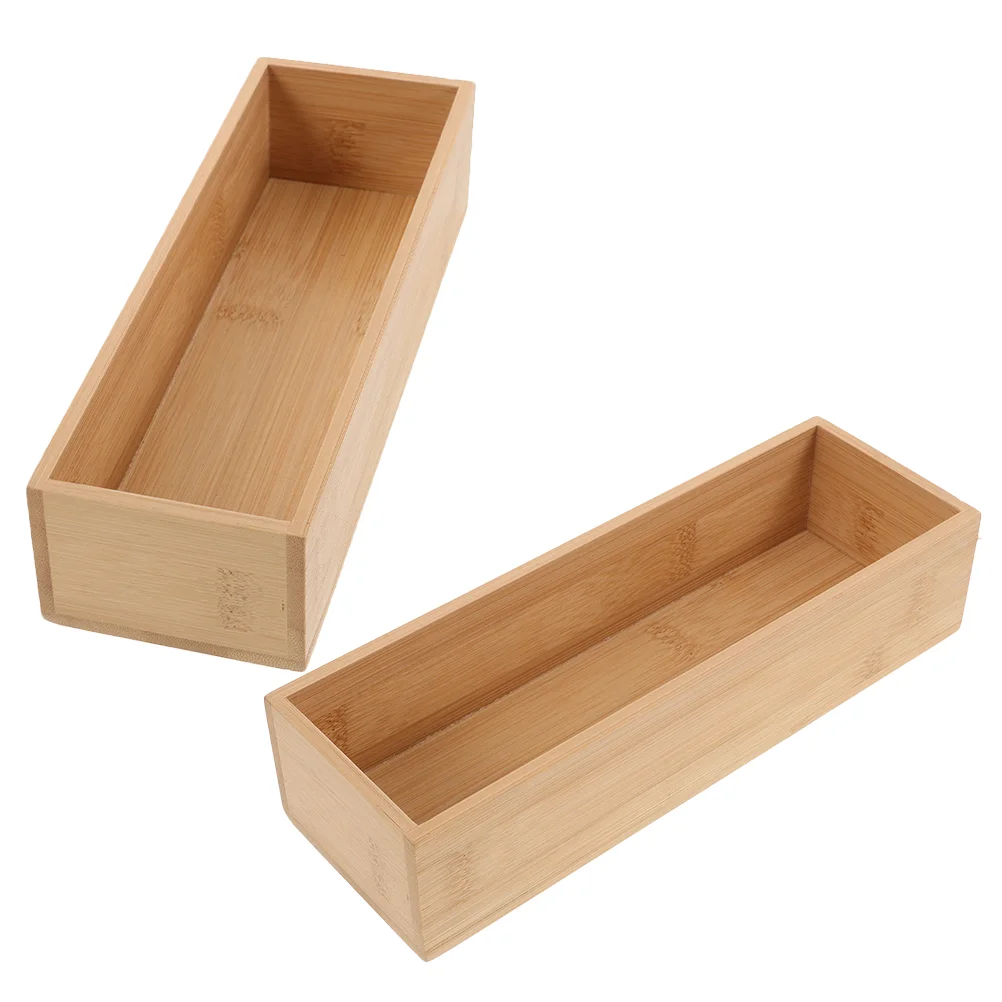 2pcs Bamboo Storage Box Without Lid Storage Case Sundries Storage Box for Home Office