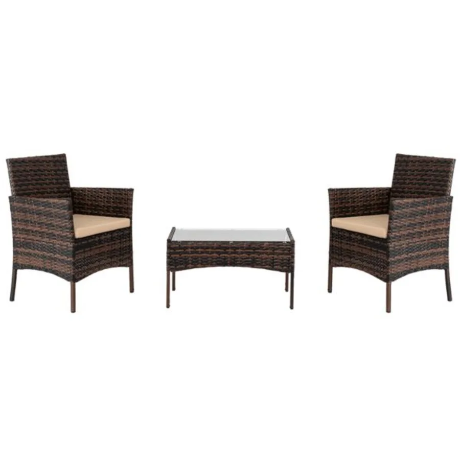 

2pcs Arm Chairs 1pc Love Seat Tempered Glass Coffee Table Rattan Sofa Set Brown Gradient