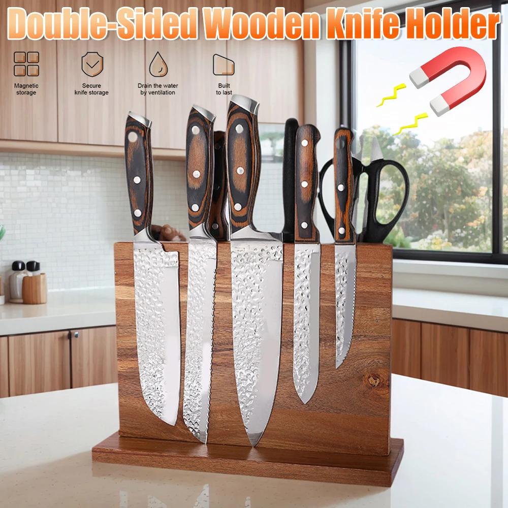 

Magnetic Knife Block Double-Sided Knife Display Rack Kitchen Wood Knife Stand Universal Knives Display Rack Kitchen Accessories