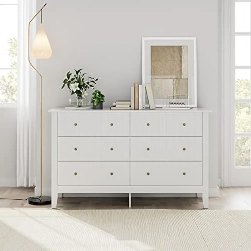 

White Dresser, Chest of Drawers, Modern 6 Drawer Double Dresser with Deep Drawers,Wide Storage Organizer Cabinet for Living Room