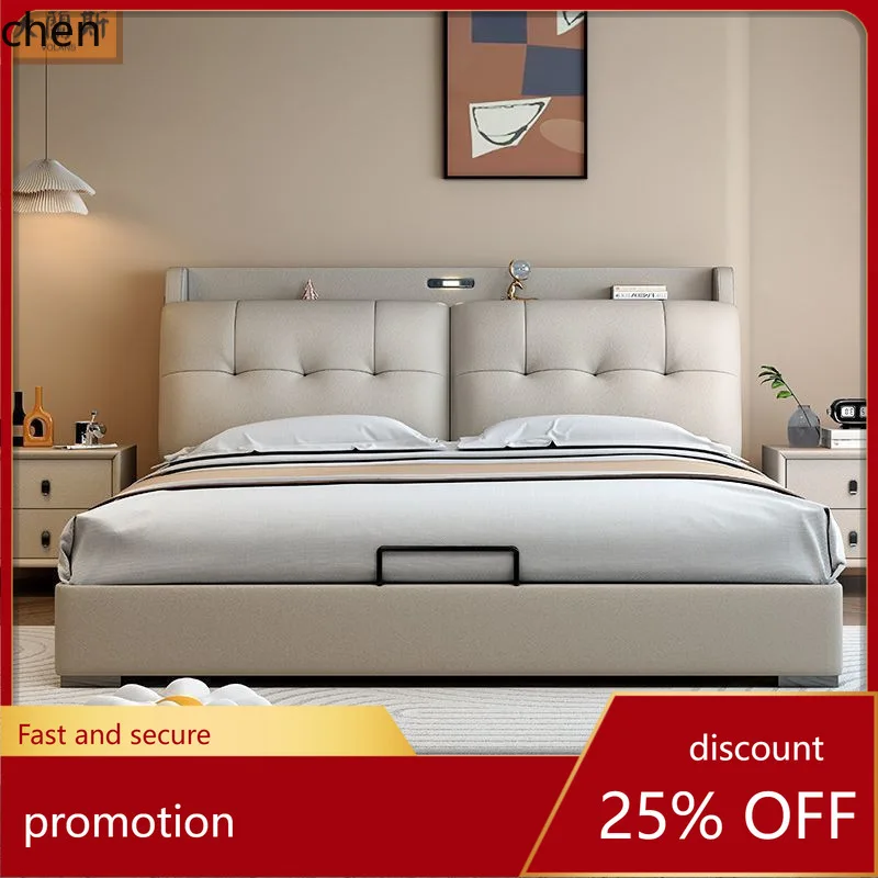 

HT Minimalist Ecological Leather Light Luxury Home Wedding Bed Double Bed High Box Storage Solid Wood Plank Upholstered Bed