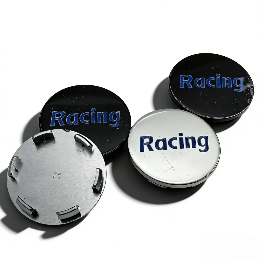 4pcs Racing Letter Logo Emblem Badge Car Wheel Center Caps 51MM Clips 46MM Wheels Hub Cap Rim Hubcaps Dust Cover Car Accessories