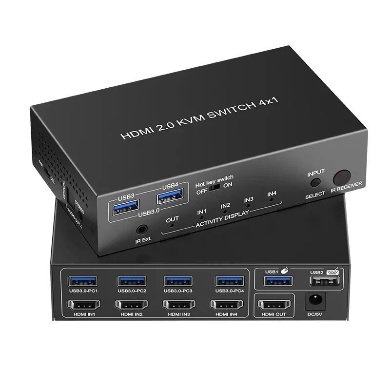 In stock8k60HZ  Kvm Switch 4 Port  Support USB 3.0 HDMI Switch 4x1 Resolution 4k120hz IR Remote Control