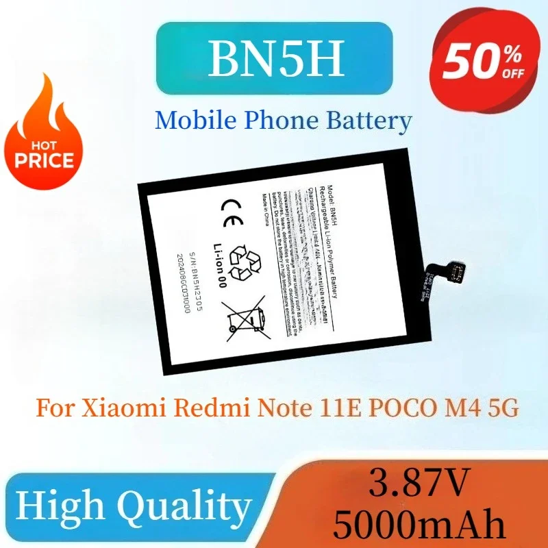 

High Quality Brand New BN5H 3.87V 5000mAh Mobile Phone Battery For Xiaomi Redmi Note 11E POCO M4 5G Replaceable Battery