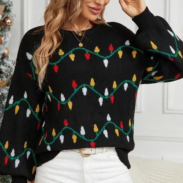 سترة عيد الميلاد رائجة البيع للموسم فضفاضة علوية ملونة خفيفة حلوة عبر الحدود المرأة موضة محبوك سترة المسيح