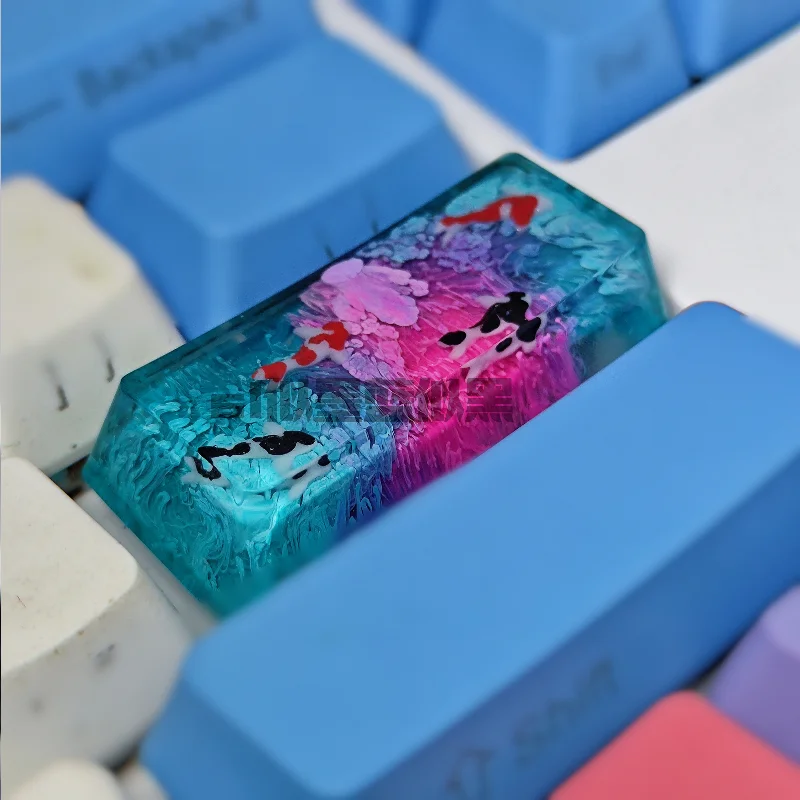 Koi Carp Point Keycap Custom Resin Personality Gaming Keyboard Caps 2.25u Enter Drip Glue Artisan Keycap for Mechanical Keyboard