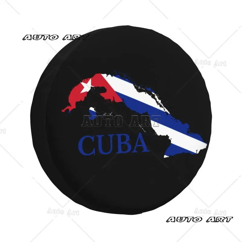 Custom Cuban Cuba Map Flag Spare Tire Cover  SUV RV Camper Car Wheel Protectors Accessories 14