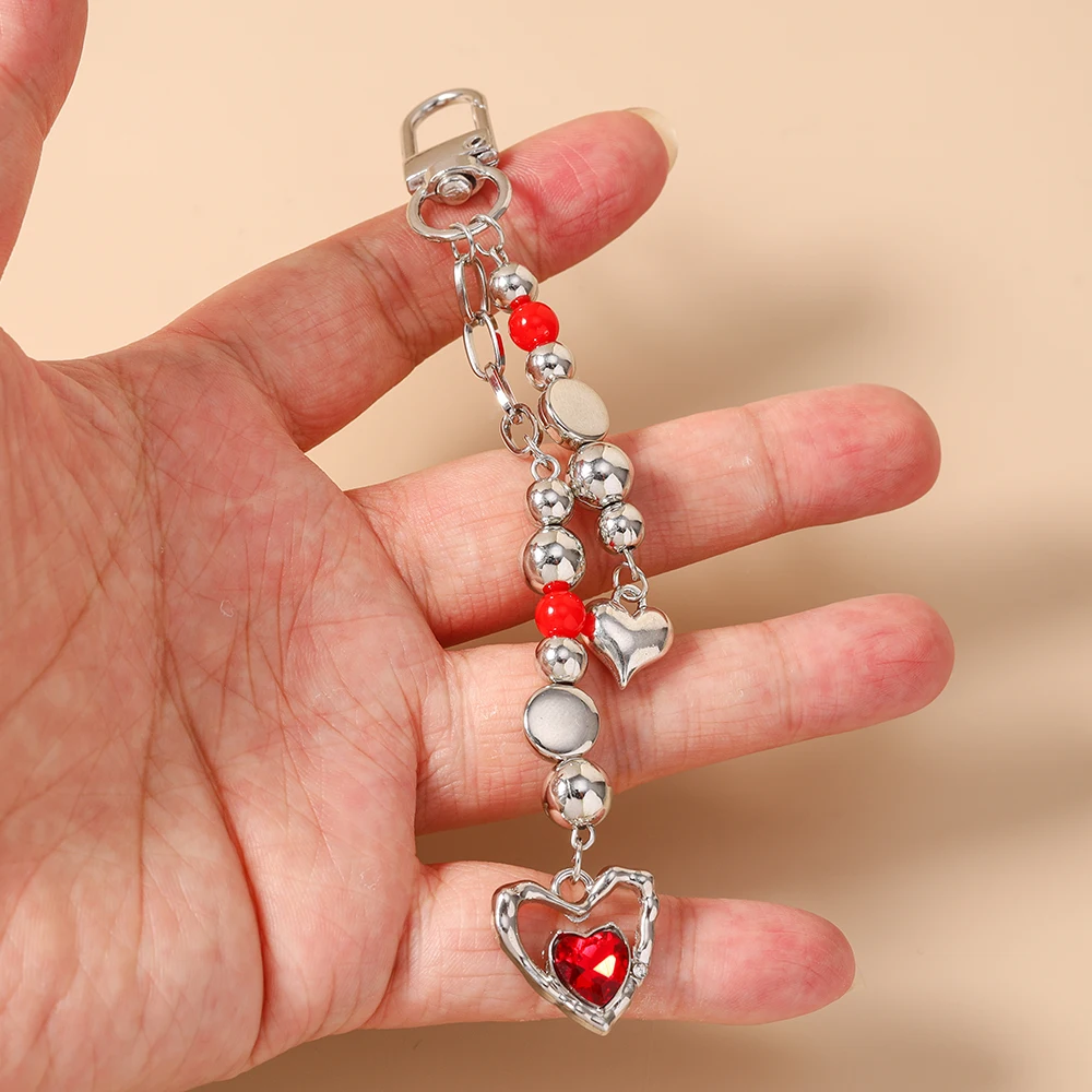 Aihua Fashion Kristall Rotes Herz Schlüsselanhänger für Frauen und Mädchen, Schlüsselring, Handtaschenanhänger, DIY Taschencharms, Schlüsselanhänger Geschenke – Detail 5