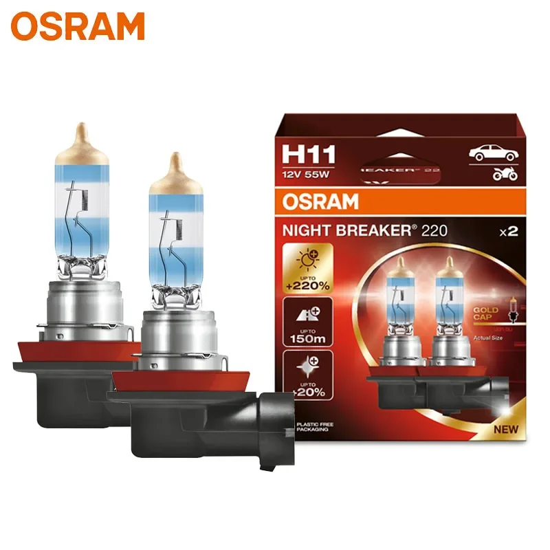 

OSRAM H4 H7 H11 Ночной выключатель 220 Автомобильные лампы Галогенная фара + 220% мощность Яркий + 150 м Длинный свет Оригинальный свет 12 В Германия, 2x