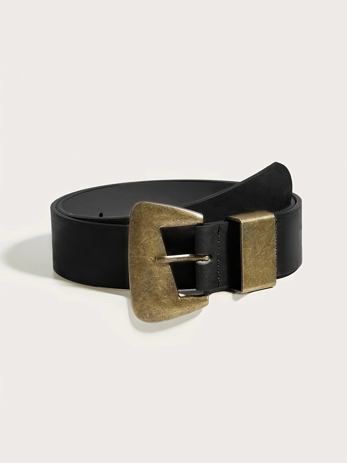 1Pc Women's Belt, Boho Belts, Rodeo, Cowgirls, Western Belts, Belt for Women, Y2K Belts, Retro Casual Simple Antique Bronze Gold Irregular Large Buckle Black Medium Width Belt, Suitable for Pairing with Pants, Shirts, Sweaters, Coats, for Parties, Daily Wear, Holiday Gifts