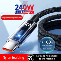 New 240W Nylon USB Type C Super Fast Charging Cable For Samsung Xiaomi Huawei Honor LED Digital Display USB C Charger Data Cord