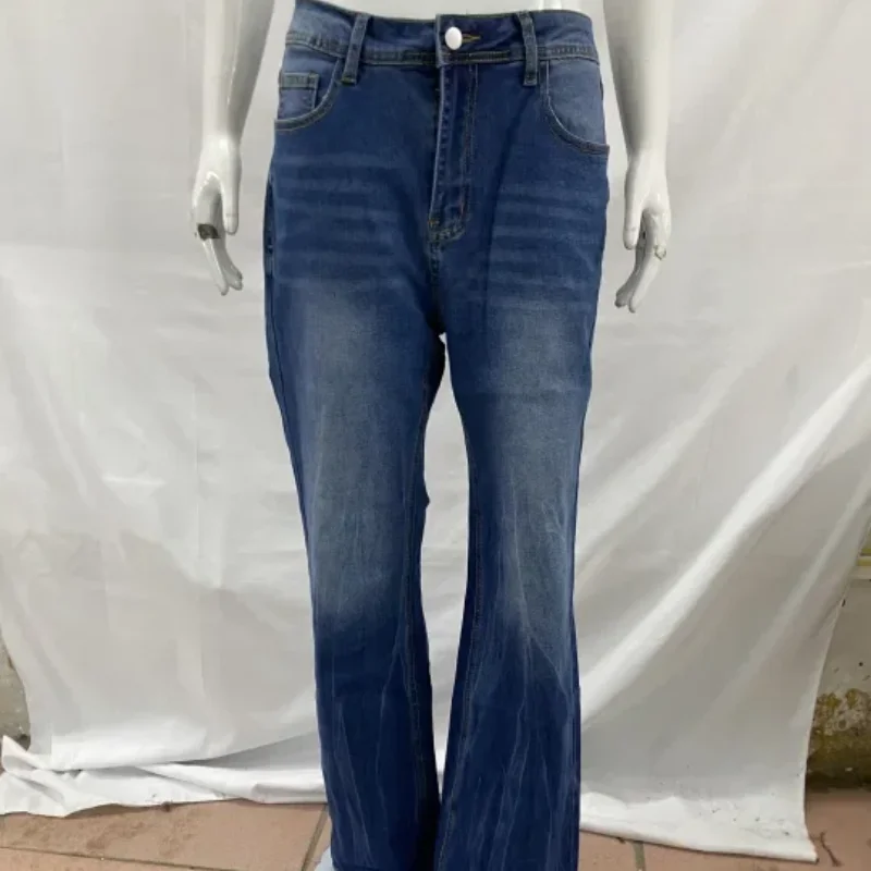 Amerykańskie trendy streetwear retro minimalistyczne jeansy damskie jesienne średni stan luźne spodnie z szerokimi nogawkami prostym krojem długie spodnie