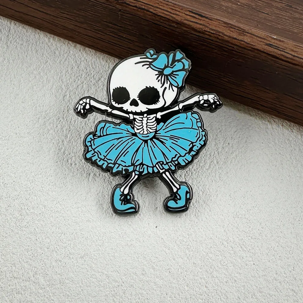 Cute Gothic Blue Skeleton Ballerina Enamel Brooch Halloween Theme Spooky Cute Ballet Pin Backpack Hat