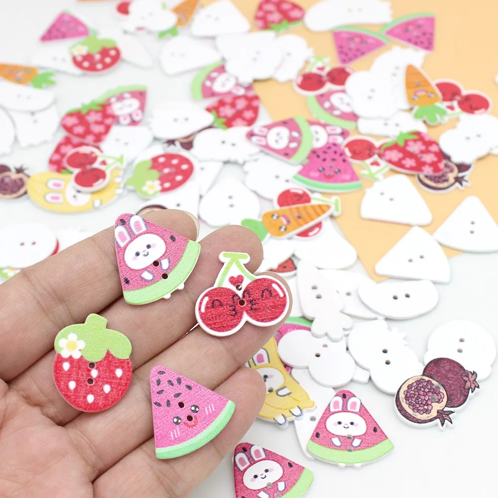 50PCS /lot Cartoon fruit Buttons Handmade Scrapbooking Sewing Craft Accessories 2 Holes Decorative Wooden Buttons