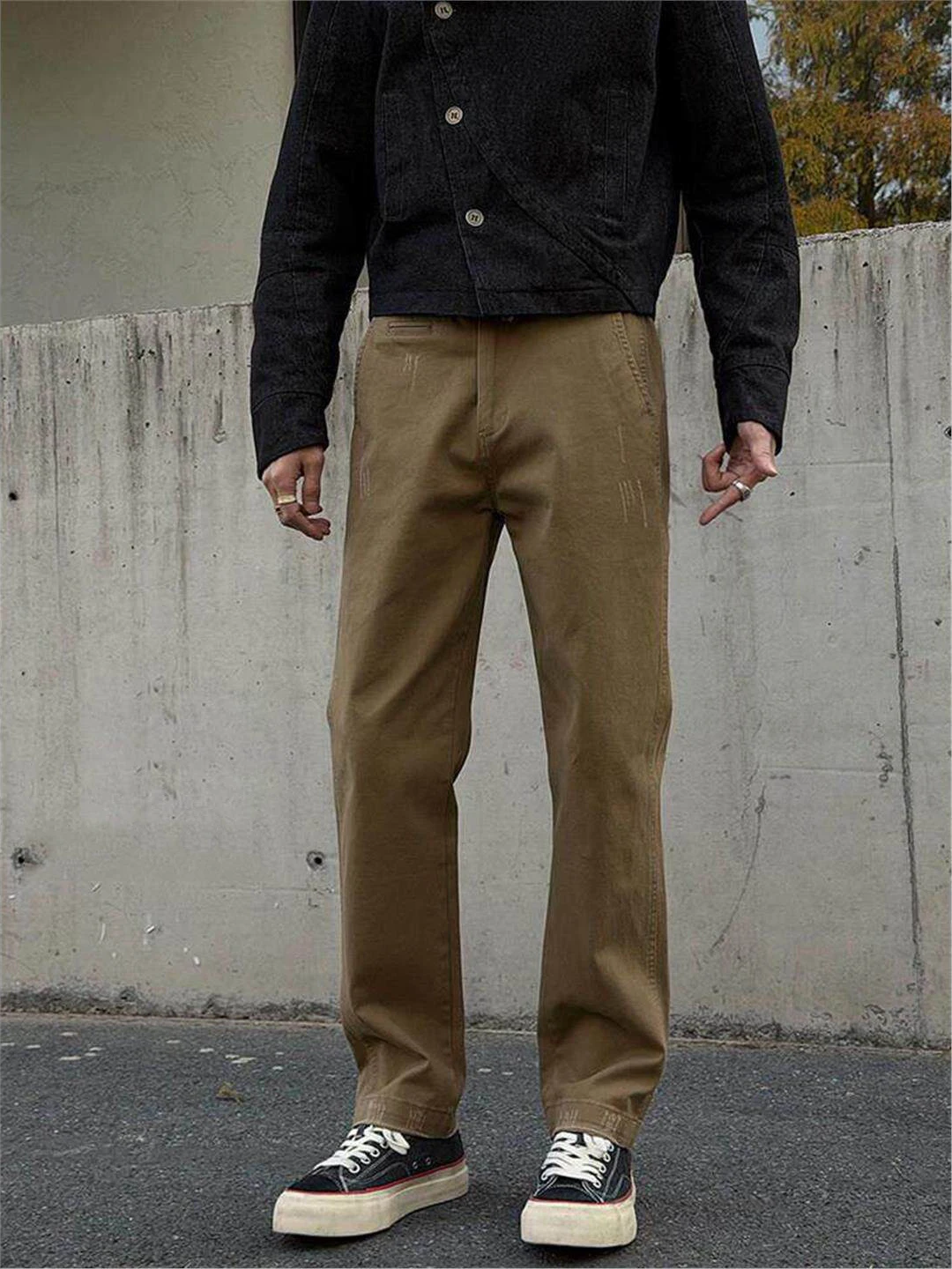 

Мужские брюки прямого кроя цвета хаки в стиле ретро, повседневные, свободные, универсальные, для весны и осени, модные, прямые, длинные штаны