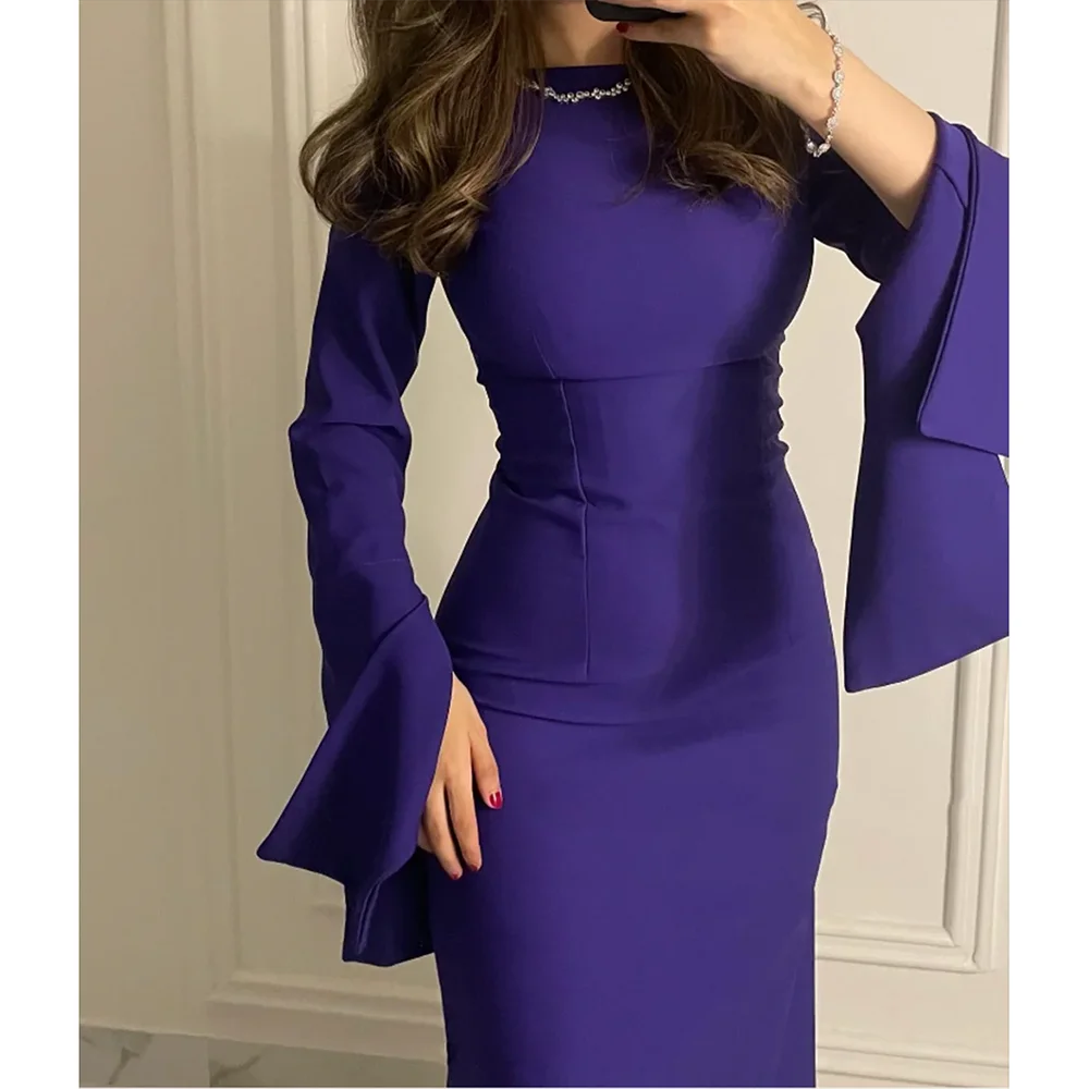 Customized Elegant O-Neck Evening Dresses Long Sleeve Sheath Prom Dresses Floor-Length Unisex Chinese Style Formal Casual Simple