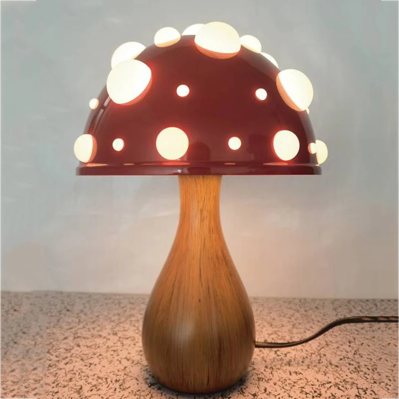 Shiitake lampu meja jamur Amanita, lampu jamur dengan LED G9 bola lampu tiga warna, daya AC atau lampu biomimetik bertenaga USB DC