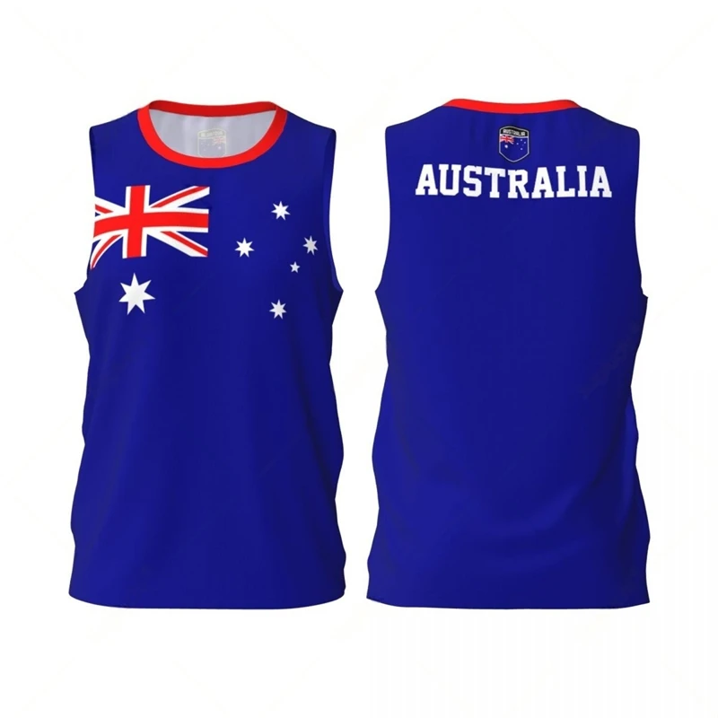 Australia Flag Basketball Tank Tops Summer Fashion National Emblem 3D Printed Sleeveless T Shirts Loose Quick Dry Sports Vest