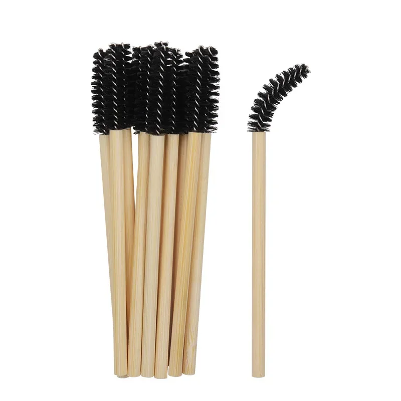 Practical 50pcs Bamboo Handle Disposable Silicone Eyelash Brushes Eyebrow Extension Mascara Wands Applicator Women Makeup Tools