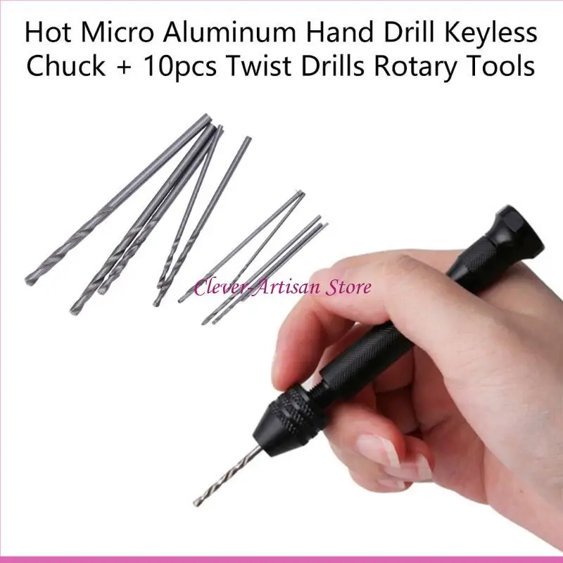 E06B Hot Micro Aluminum Hand Drill Keyless Chuck + 10pcs Twist Drills เครื่องมือโรตารี่