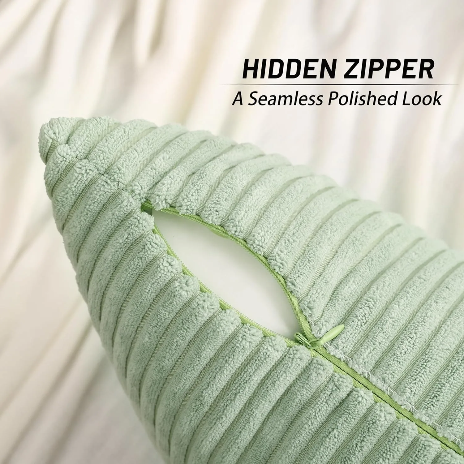 Sage Green Decorative Throw Pillow Covers 18x18 Inch Soft Corduroy Striped Square Cushion Cases Modern Farmhouse Boho Home Decor