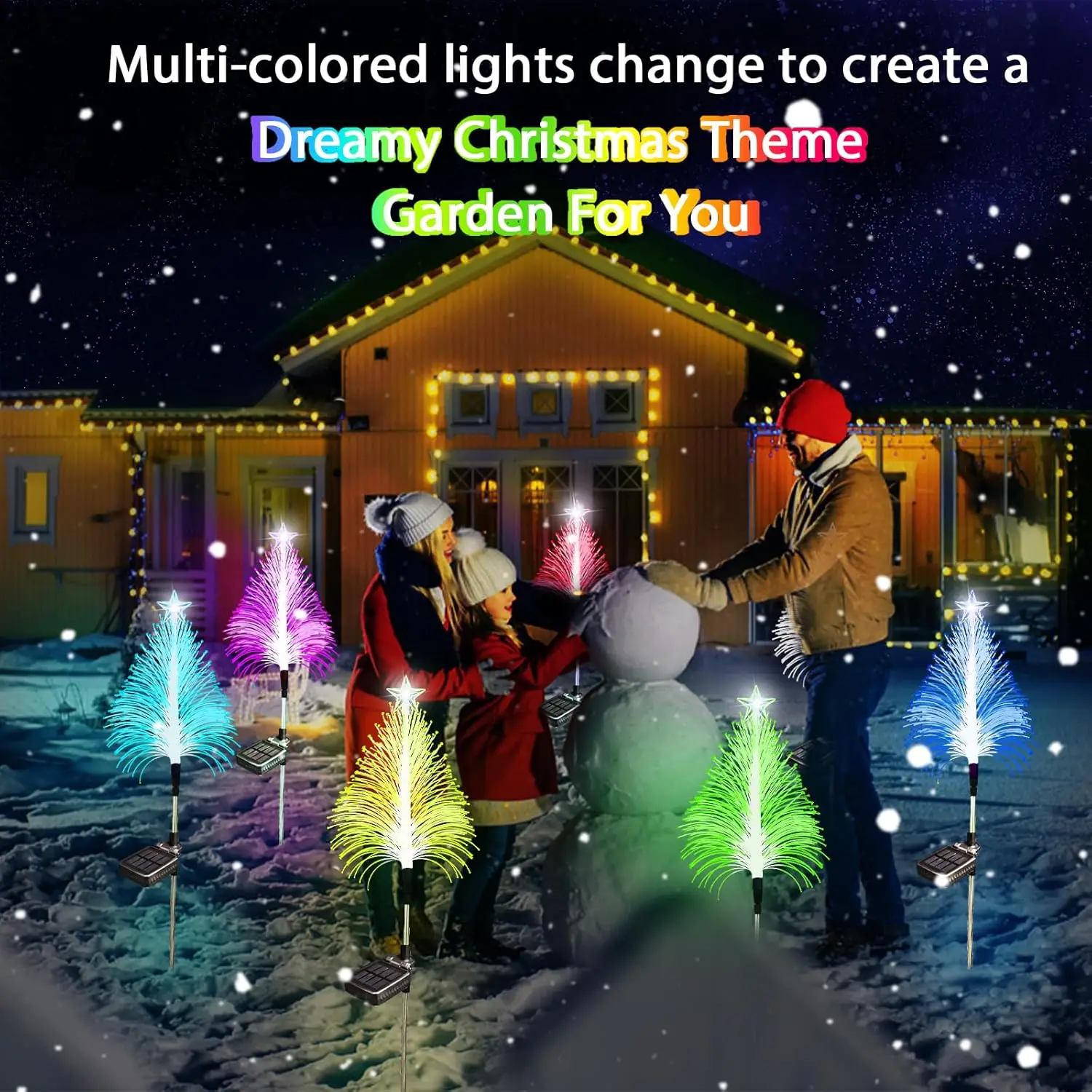 Solar Fiber Optic Light Outdoor 7 Color Changing Garden LED Lawn Lamp with Ground Spike for Atmosphere Landscape Lighting