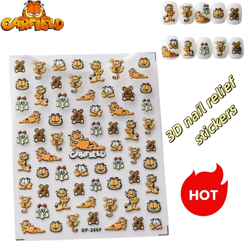 Autocollants 3D créatifs et mignons pour ongles, style Garfield, pour décoration d'ongles DIY très esthétique