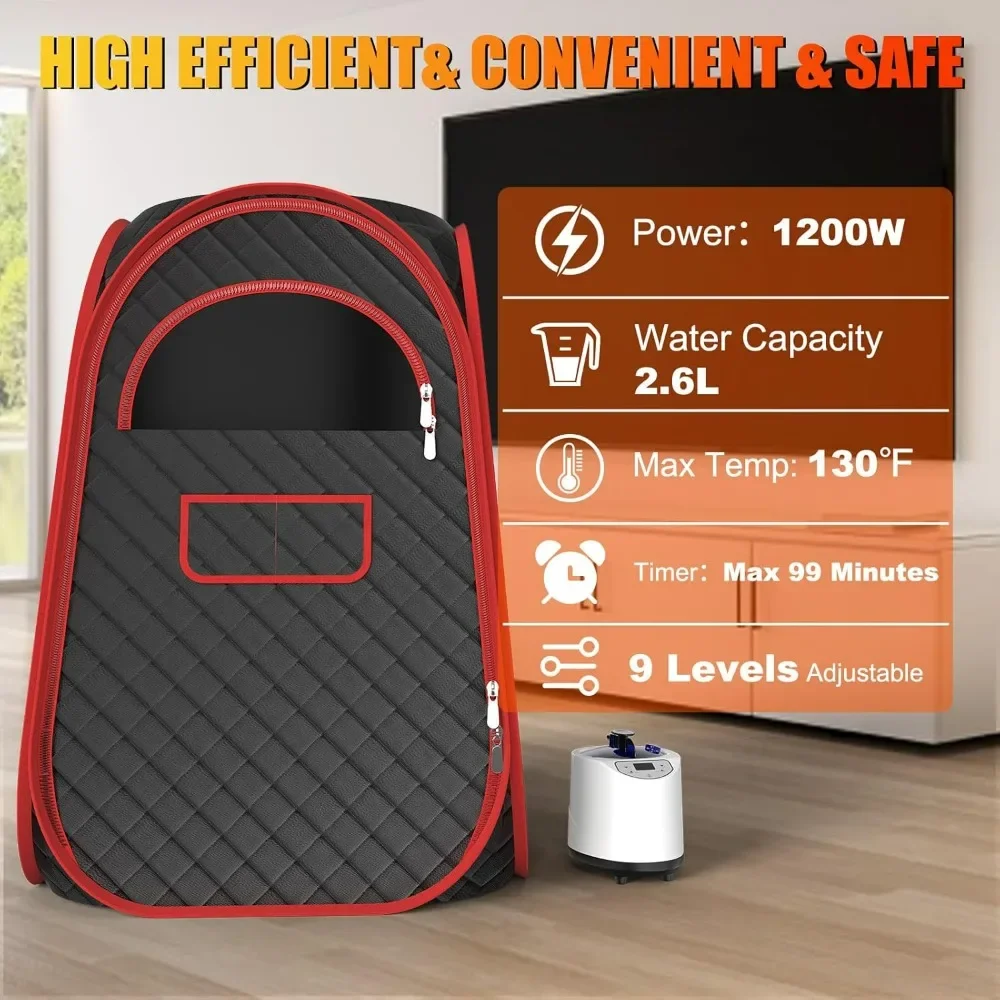 Portable Steam Sauna, Portable Sauna Box Sauna Tent with 2.6 L Steamer, Folding Chair, Remote Control Included, Sauna Steam Room