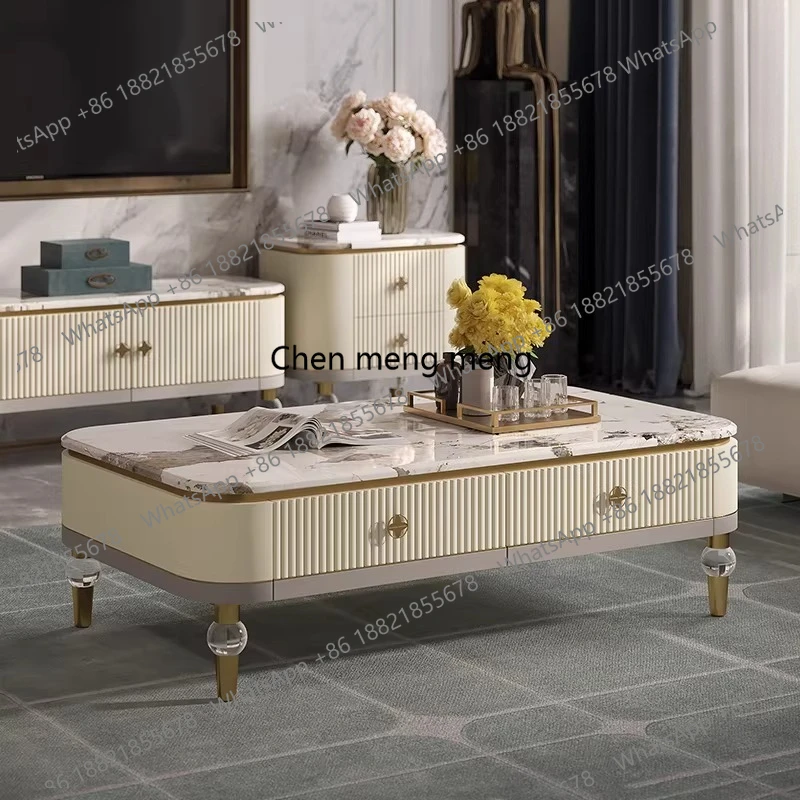 

Light luxury coffee table TV cabinet modern living room Italian high-end fashion square marble simple