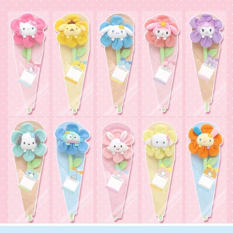 Japan Sanrio Plush Flower Pendant Melody Cinnamoroll Kitty Cogimyun Usahana Wish Me Mell Hanging Decoration Bouquet Gift Toy