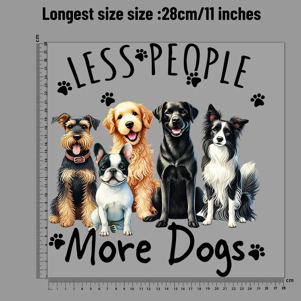 Less People More Dogs Pet Family Heat Transfer Stickers For Clothes DIY A-Level Washable Shirt Iron-on Thermal Stickers