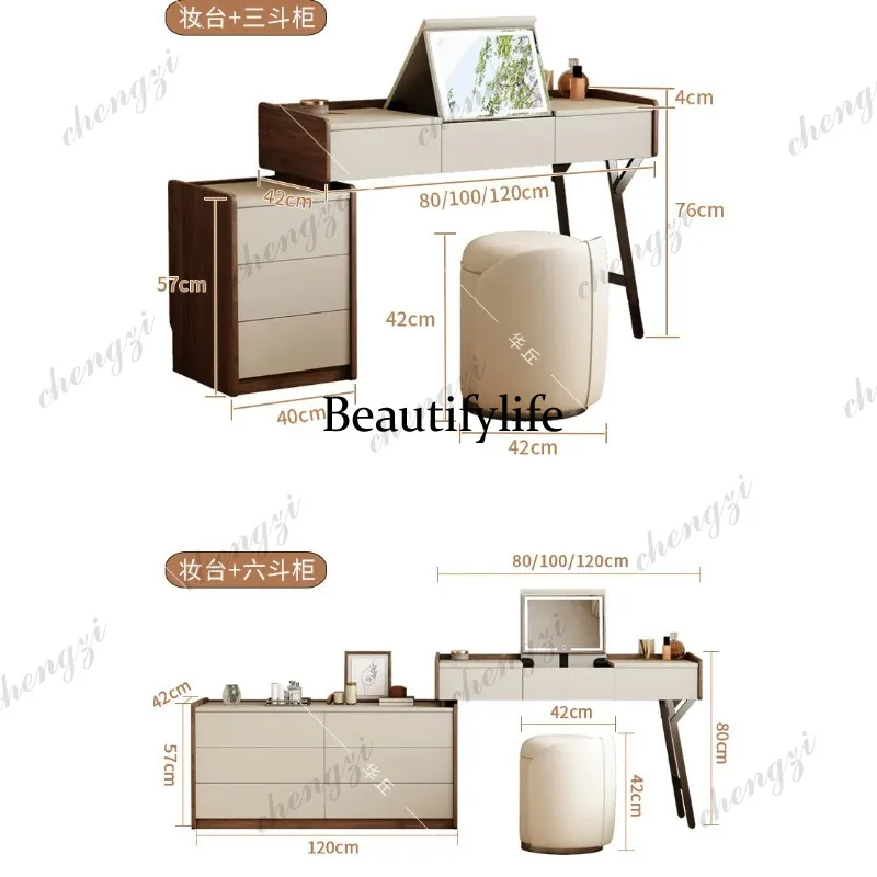 Luxury Mirror Makeup Table Stool Light Modern Wood Lounges Dressing Table Cabinet Seat Fluted Tocador Maquillaje Dressers