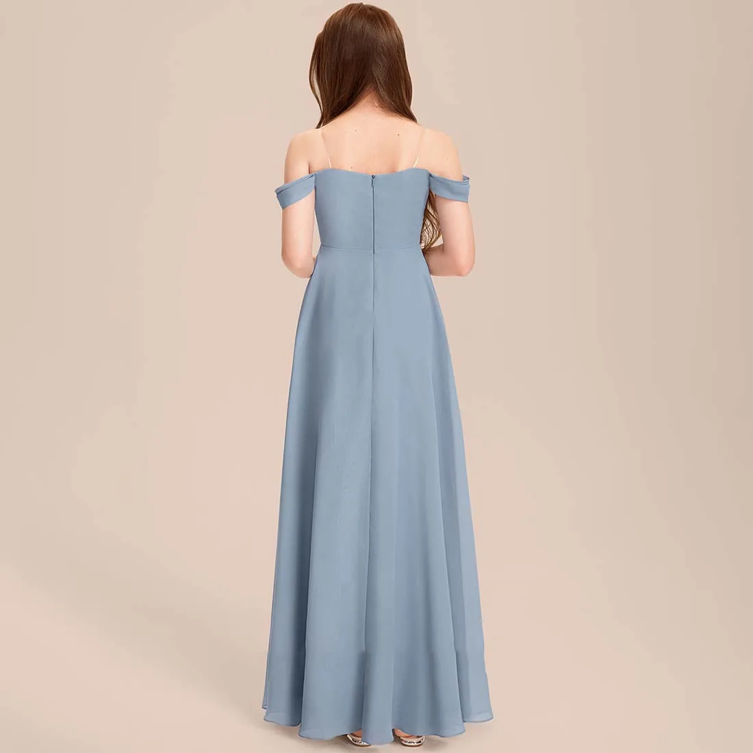 YZYmanualroom Chiffon Junior Bridesmaid Dress A-line Off the Shoulder Floor-Length 2-15T