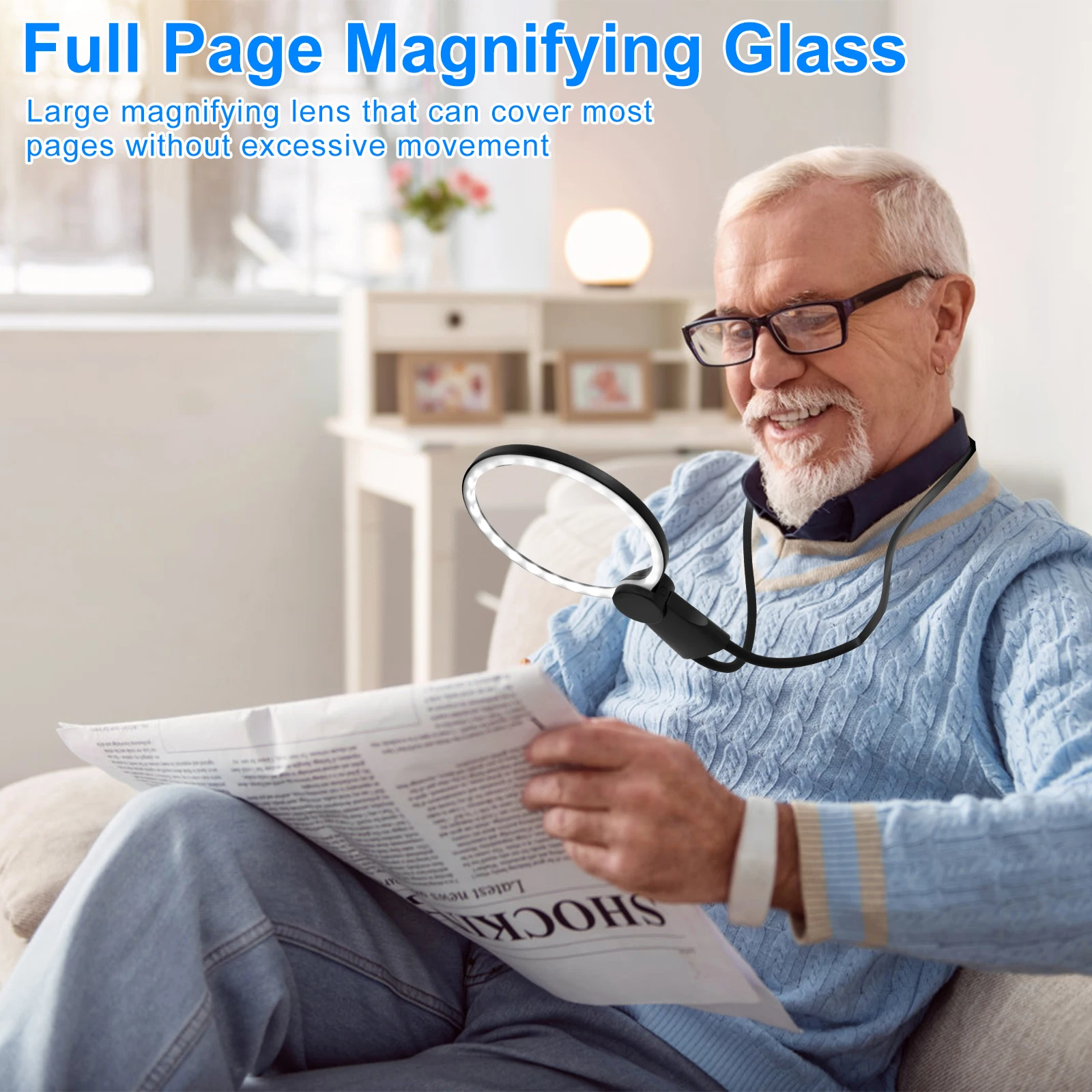 5X Magnifying Glass Hands Free Dimmable Neck Wear Magnifier with 24 Ultra Bright LED Light USB Rechargeable LED Magnifying Glass