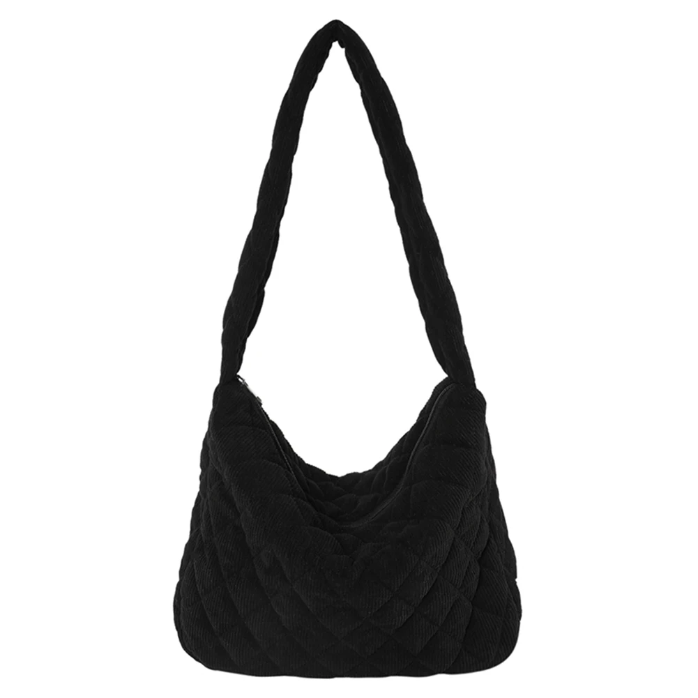 レディース大容量ショルダーバッグ、ファッショナブルなコーデュロイキルティングショルダーバッグ、ポケット付きワークトートバッグ、トレンドの無地ハンドバッグ