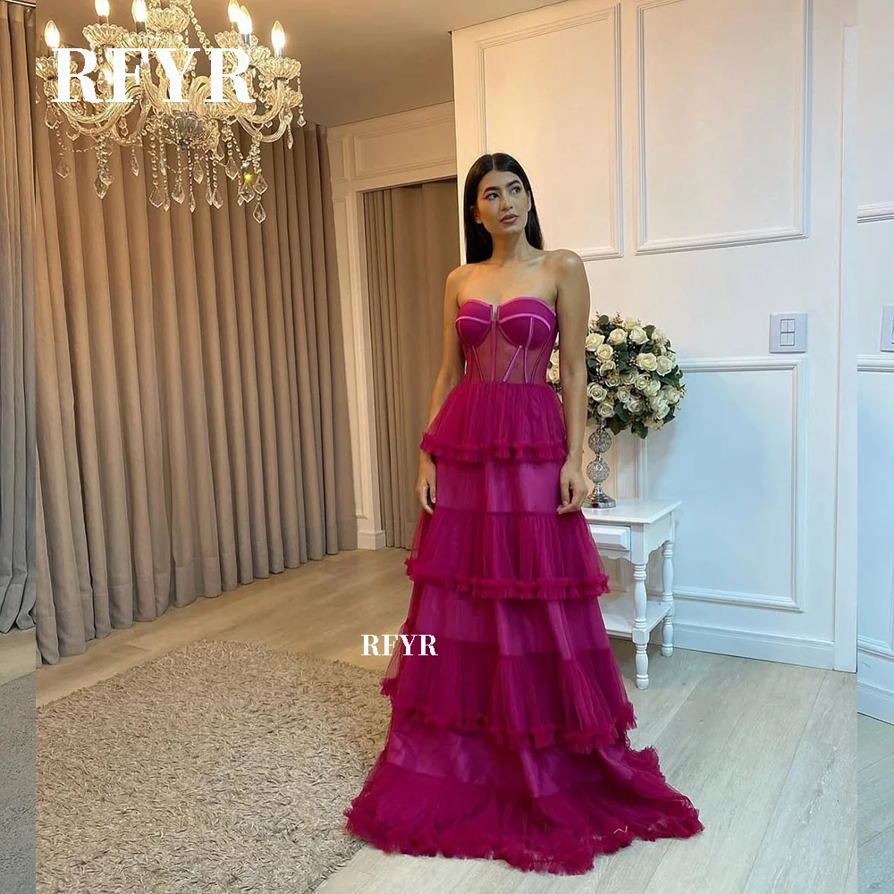 

RFYR Sweetheart Prom Dresses A Line Party Dresses Tiered Layers Ruched Saudi Arabic Evening Party Gown Customized