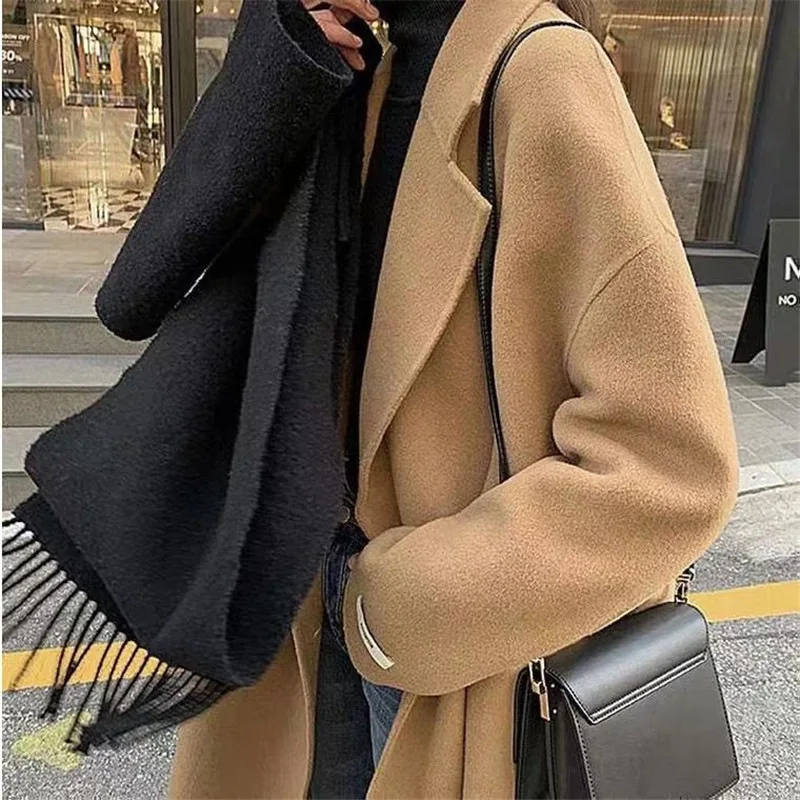 Premium camel coat women's medium and long autumn and winter temperament Korean high-end double-breasted woolen coat tide