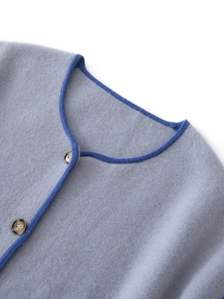 

Autumn Winter High Quality 100% Cashmere O-Neck Casual Loose Cardigan Long Sleeves Sweater Soft Warm Women's Knitwear Clothing